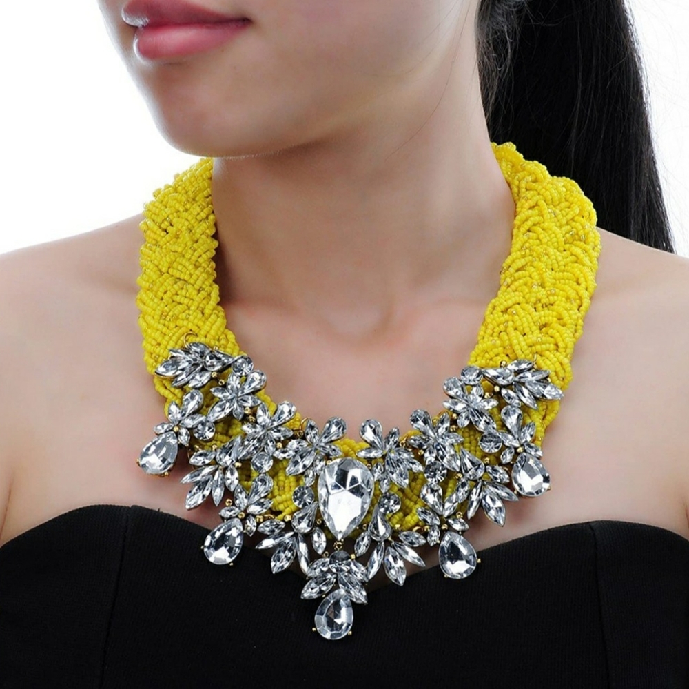 New "Chateau"  Beaded Statement Necklace,  yellow